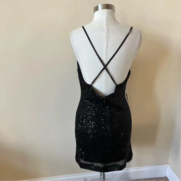New! Bardot Black Spaghetti Strap Sequin Mini Dress nwt 26203 - Picture 5 of 10